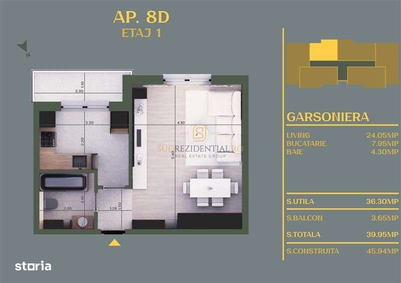 Garsoniera moderna in bloc nou, zona linistita, Comuna Berceni - Vidra - Imagine principală: 4/20