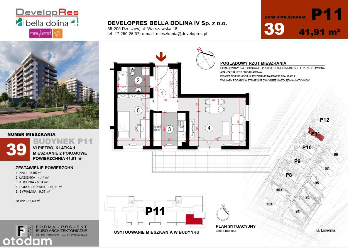 41,91 m² , 6 piętro, 2 pokoje, jasna kuchnia, balkon - P11-39