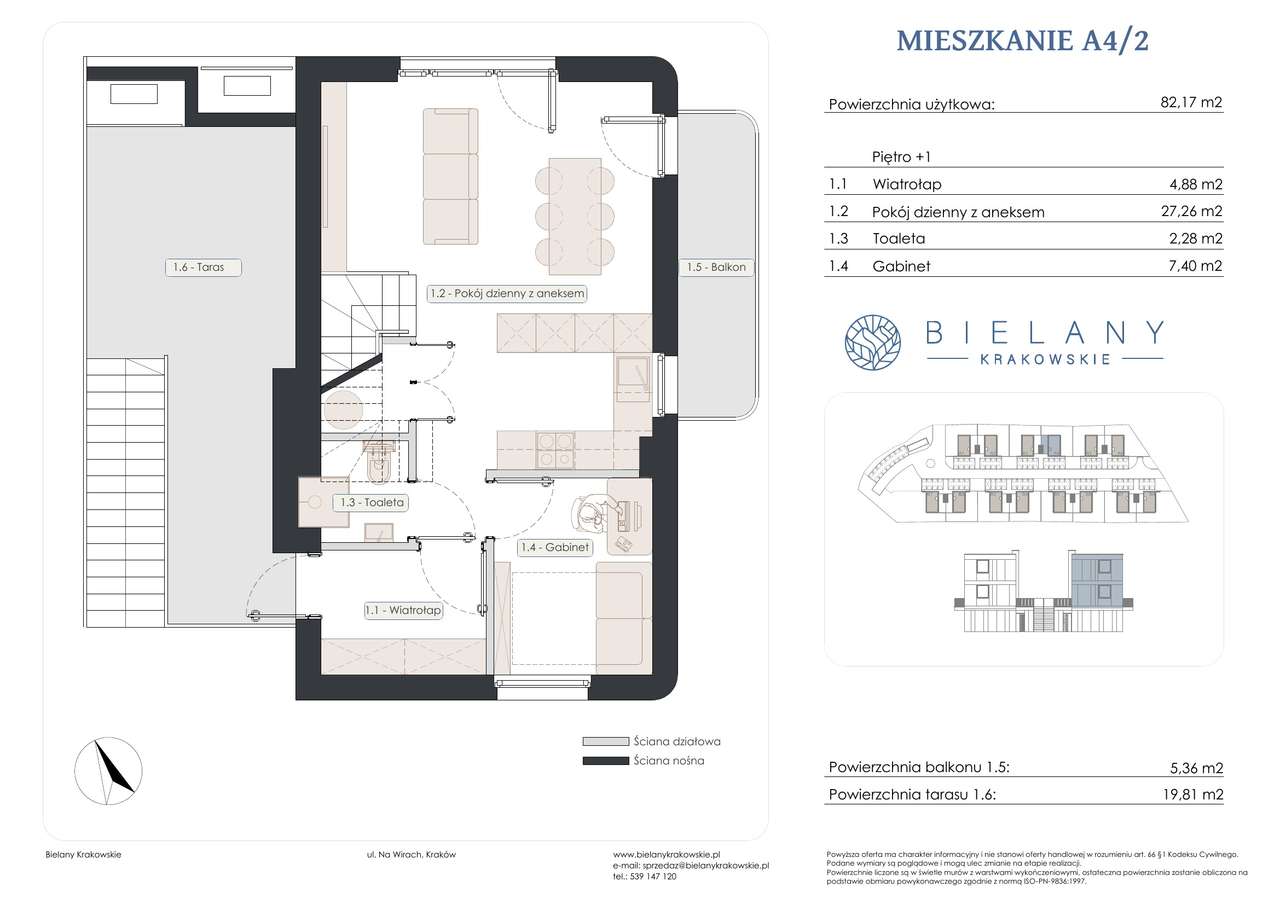 Nowe 5-pokojowe mieszkanie z tarasem | 82,17 m² | Bielany Krakowskie