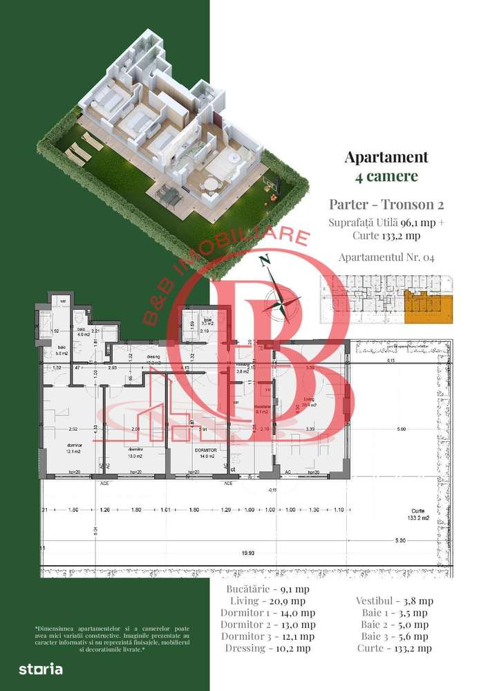 Apartament 4 camere | Gradina Proprie 133mp | Metrou Teclu