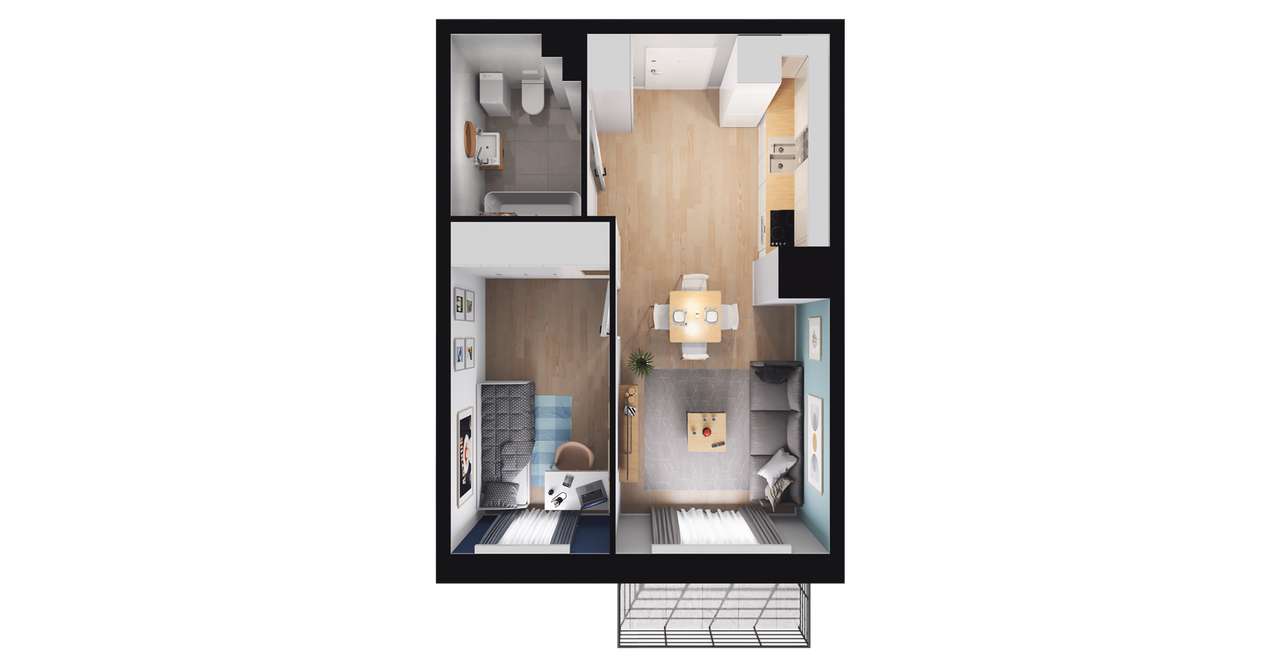 2-pokojowy apartament inwestycyjny 33m2 + balkon - Pełny obrazek: 2/8