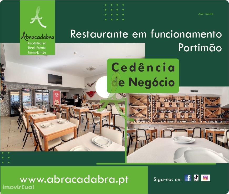 Restaurante para trespasse em Portimão com 96 lugares sentados. Grelha