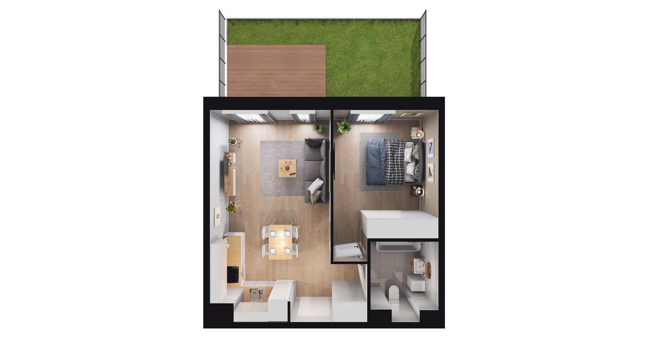 2-pokojowe mieszkanie 40m2 + ogródek - Pełny obrazek: 2/8