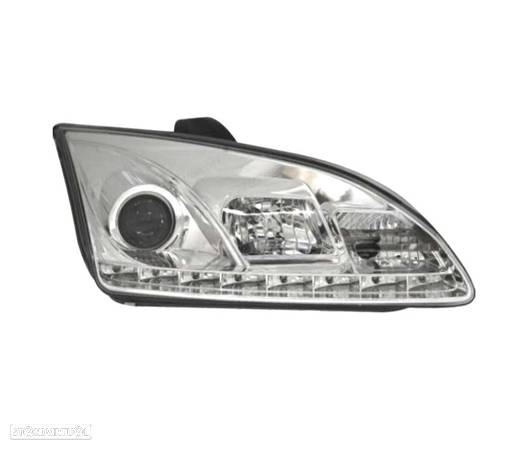 FARÓIS FRONTAIS PARA FORD FOCUS MK2 LUZ DIURNA LED 5W FUNDO CROMADO - 3