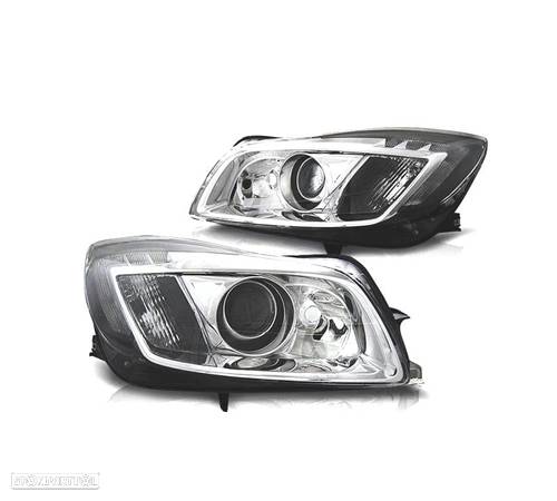 FAROIS FRONTAIS PARA OPEL INSIGNIA 08-13 LED FUNDO CROMADO - 1