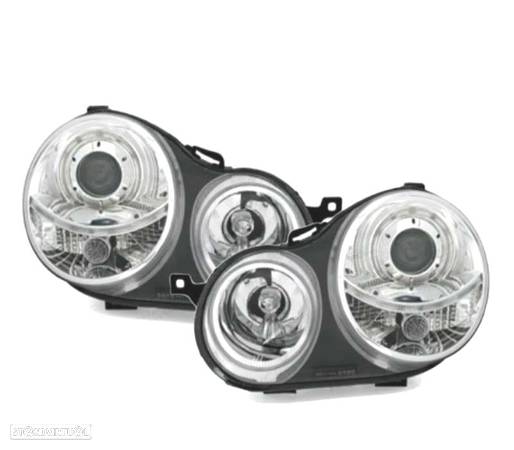 FARÓIS FRONTAIS ANGEL EYES PARA VOLKSWAGEN VW POLO 9N 01-05 FUNDO CROMADO - 1