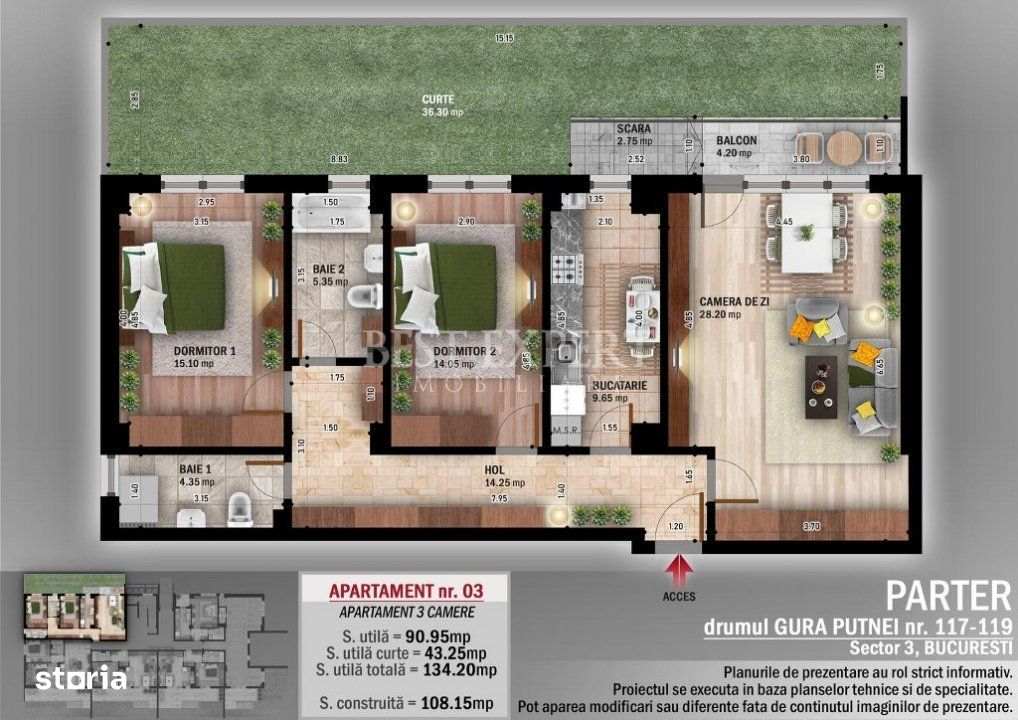 Ideal Familie Apartament 3 Camere cu gradina si geam la baie