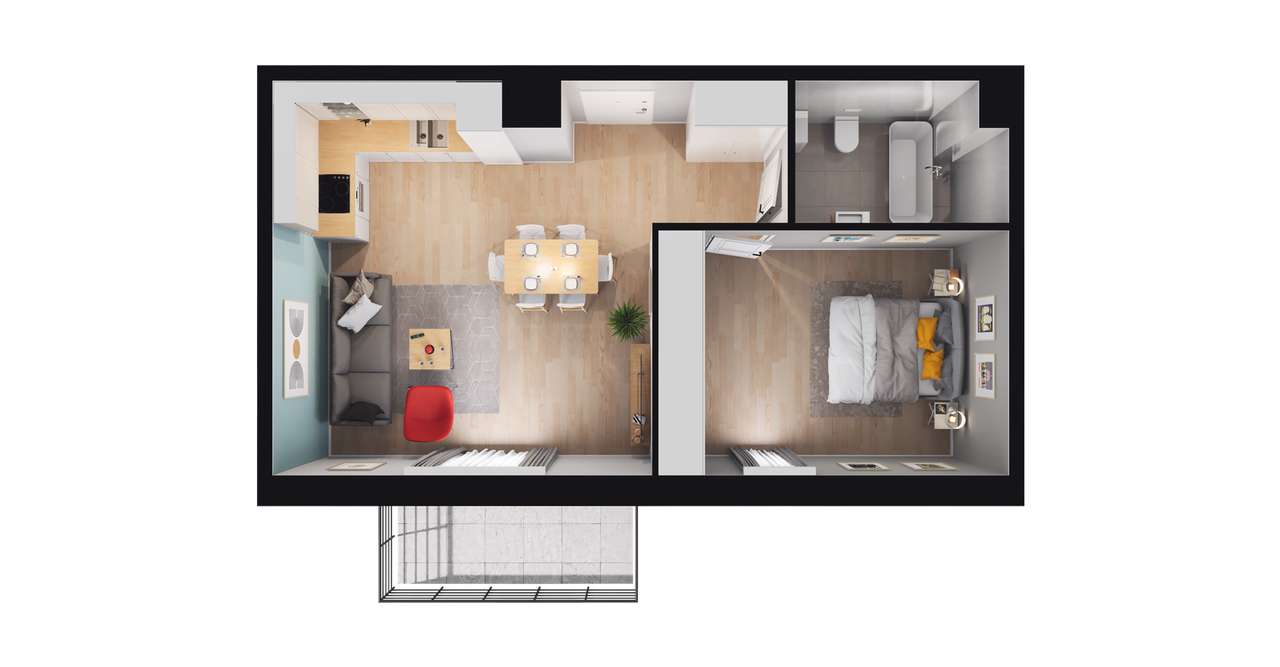 2-pokojowe mieszkanie 47m2 + balkon Bez Prowizji - Pełny obrazek: 2/7