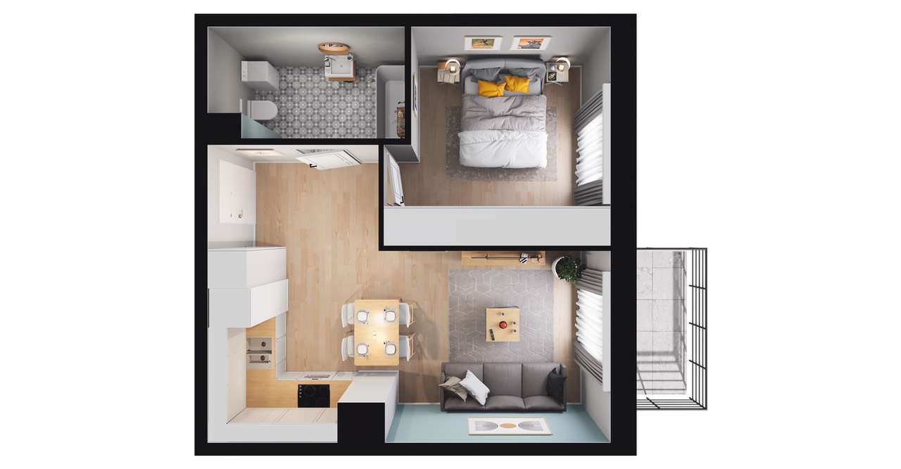 2-pokojowe mieszkanie 37m2 + balkon - Pełny obrazek: 2/8