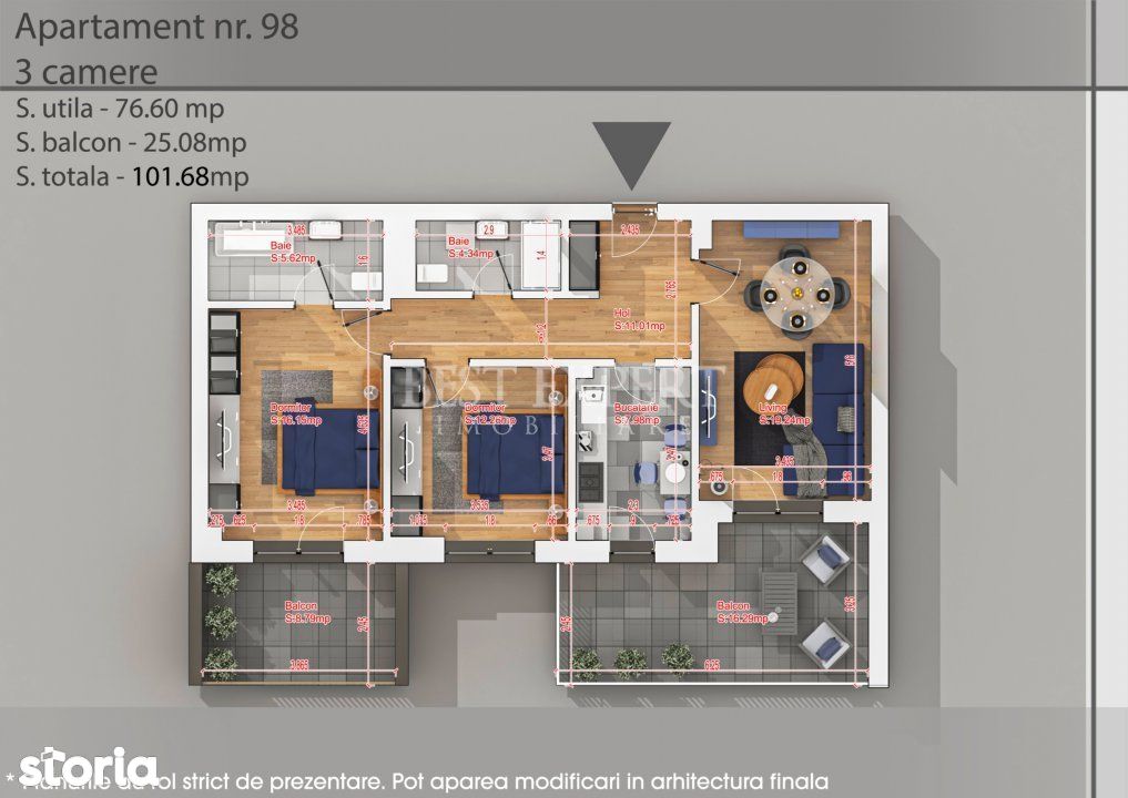 Apartament 3 camere decomandate Titan Auchan Sector 3 Direct Dezvoltat