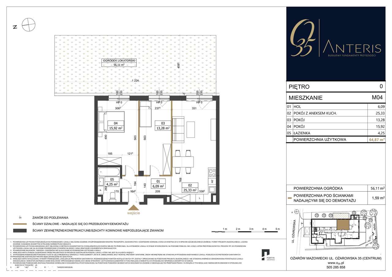 Mieszkanie o pow.64,87m2 + ogródek ok.65m2 Ożarów Maz. Ul.Ożarowska 35-1