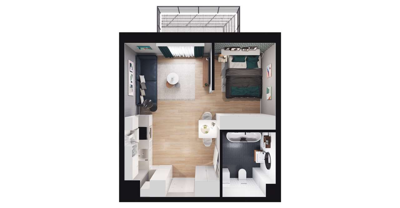 1-pokojowe mieszkanie 32m2 + balkon Bezpośrednio - Pełny obrazek: 2/8