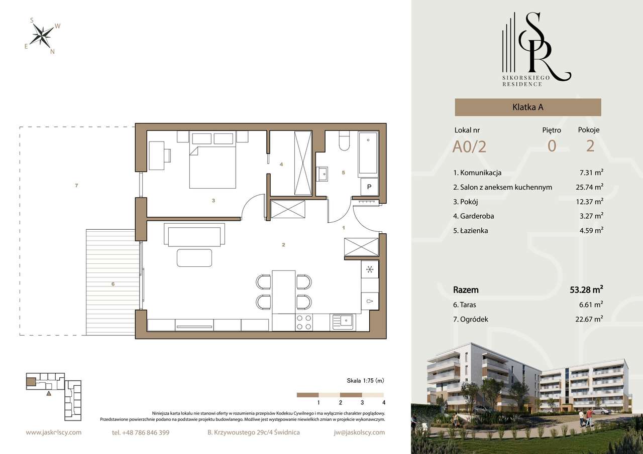 2-pokojowe mieszkanie 53m2 + ogródek - Pełny obrazek: 2/7