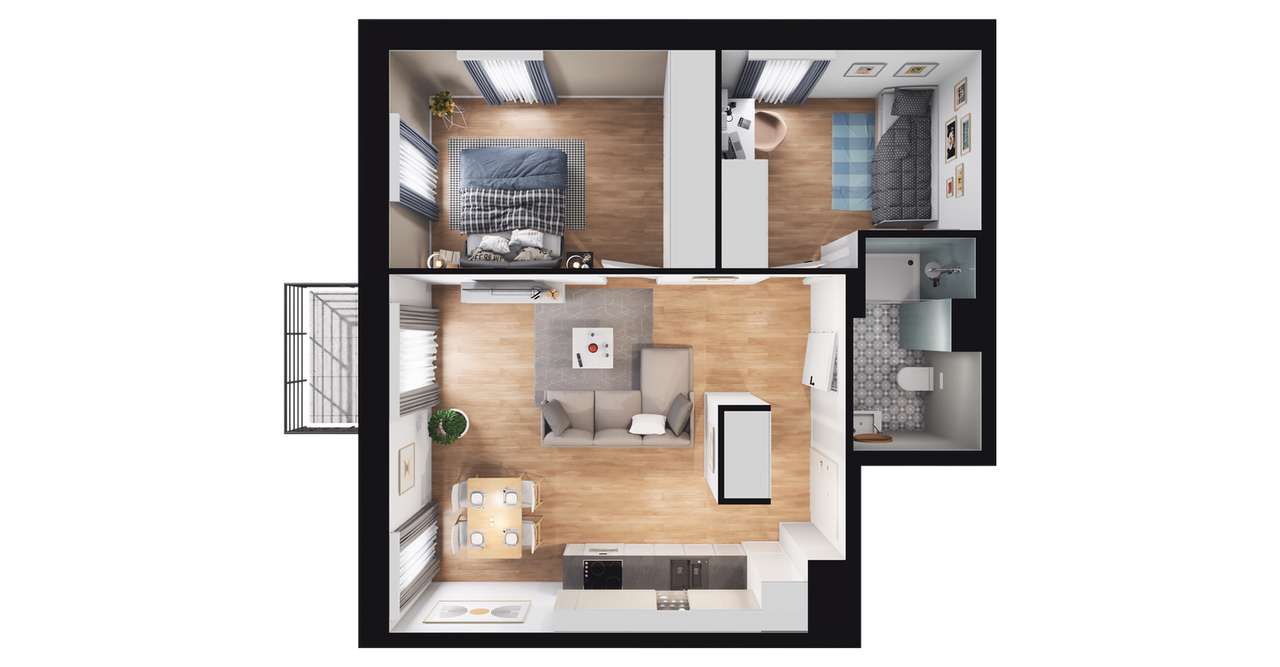 3-pokojowe mieszkanie 52m2 + balkon - Pełny obrazek: 3/9