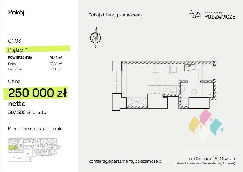 Centrum, Olsztyn, Apartamenty Podzamcze, 16,11 m2-4