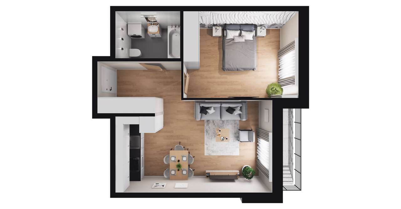 2-pokojowe mieszkanie 43m2 + balkon Bezpośrednio - Pełny obrazek: 2/8