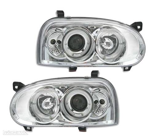 FARÓIS FRENTE ANGEL EYES PARA VOLKSWAGEN VW GOLF 3 FUNDO CROMADO H1 H1 - 1