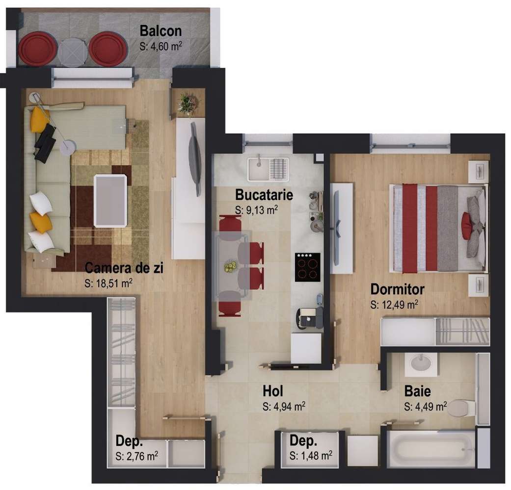 Apartament cu 2 camere Tip 4V - Imagine principală: 2/9