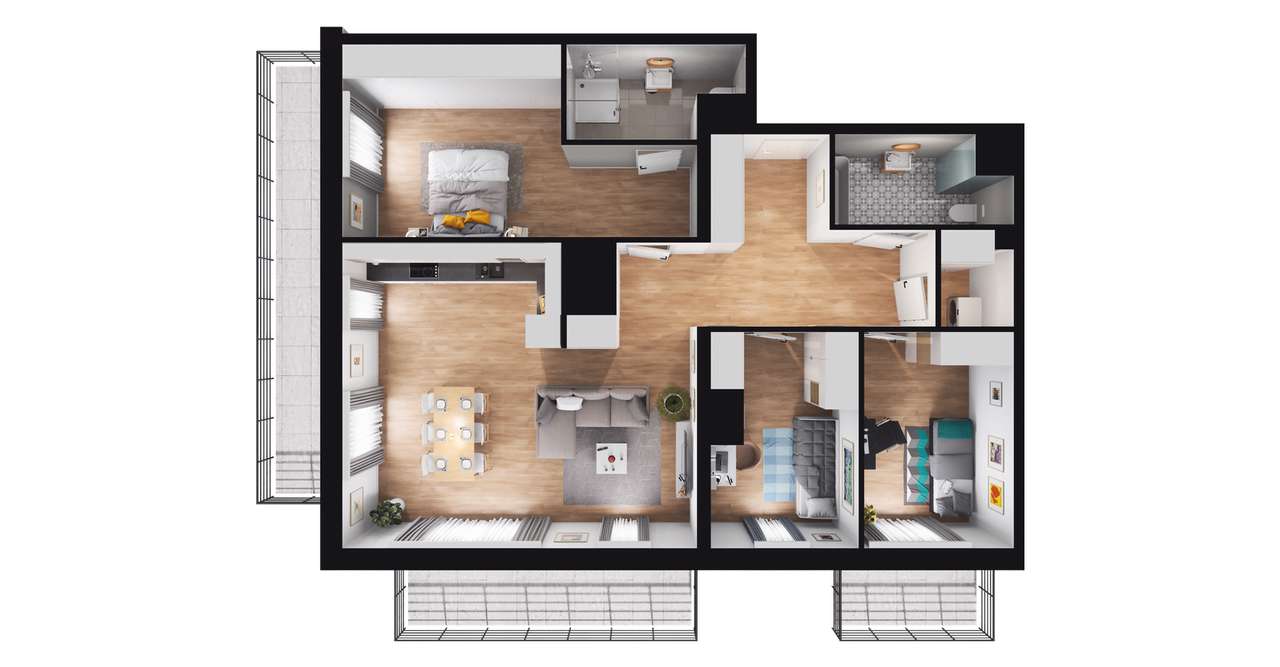 4-pokojowe mieszkanie 95m2 + 3 loggie - Pełny obrazek: 2/8