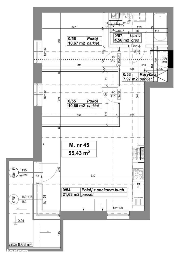Osiedle przy Lesie | Bud. A | M. nr 45 | 55,43 m2 - Pełny obrazek: 2/7