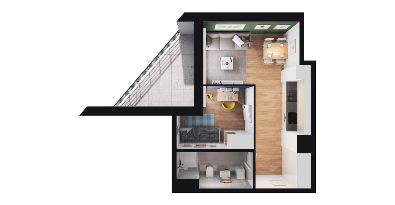 2-pokojowe mieszkanie 34m2 + loggia Bezpośrednio - Pełny obrazek: 2/8