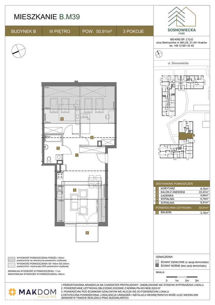3-pokojowe mieszkanie 50m2 + balkon - Pełny obrazek: 2/7