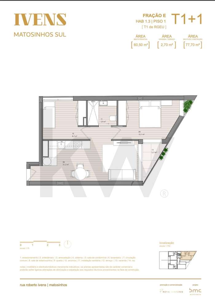 T1+1 com varanda a 350 m da praia | Empreendimento IVENS - Grande imagem: 5/14