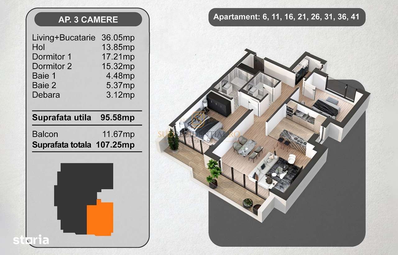 Apartament 3 camere - zona Panduri, 107 mp total decomandat