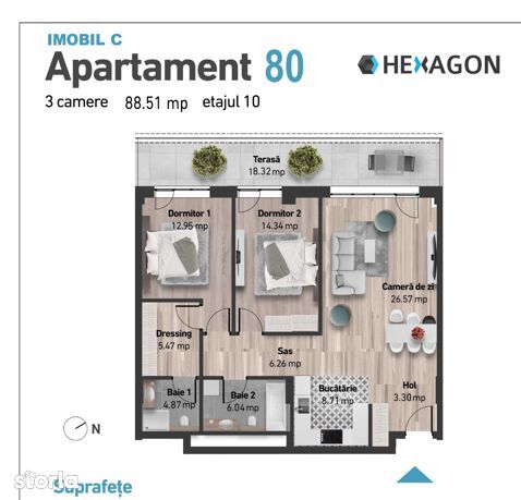 DEZVOLTATOR Hexagon vand Apartamente 3 camere imobil nou Zorilor