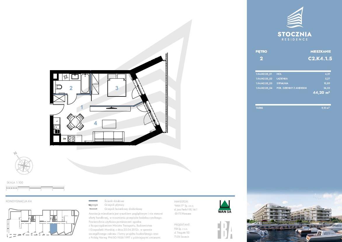 Mieszkanie 44,2 m2 + taras | Stocznia Residence