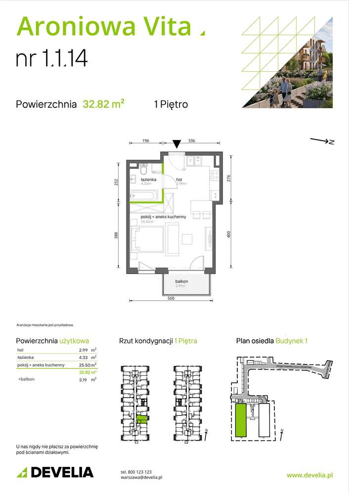 1-pokojowe mieszkanie 32m2 + balkon Bezpośrednio - Pełny obrazek: 2/6