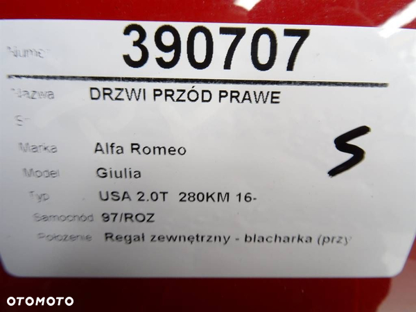 DRZWI PRZÓD PRAWE ALFA ROMEO GIULIA (952_) 2015 - 2022 2.0 (952ACA25) 206 kW [280 KM] benzyna 2016 - 8