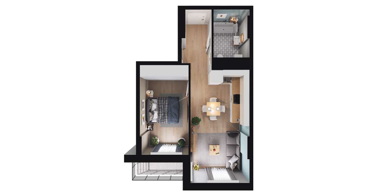 2-pokojowe mieszkanie 38m2 + loggia - Pełny obrazek: 2/8