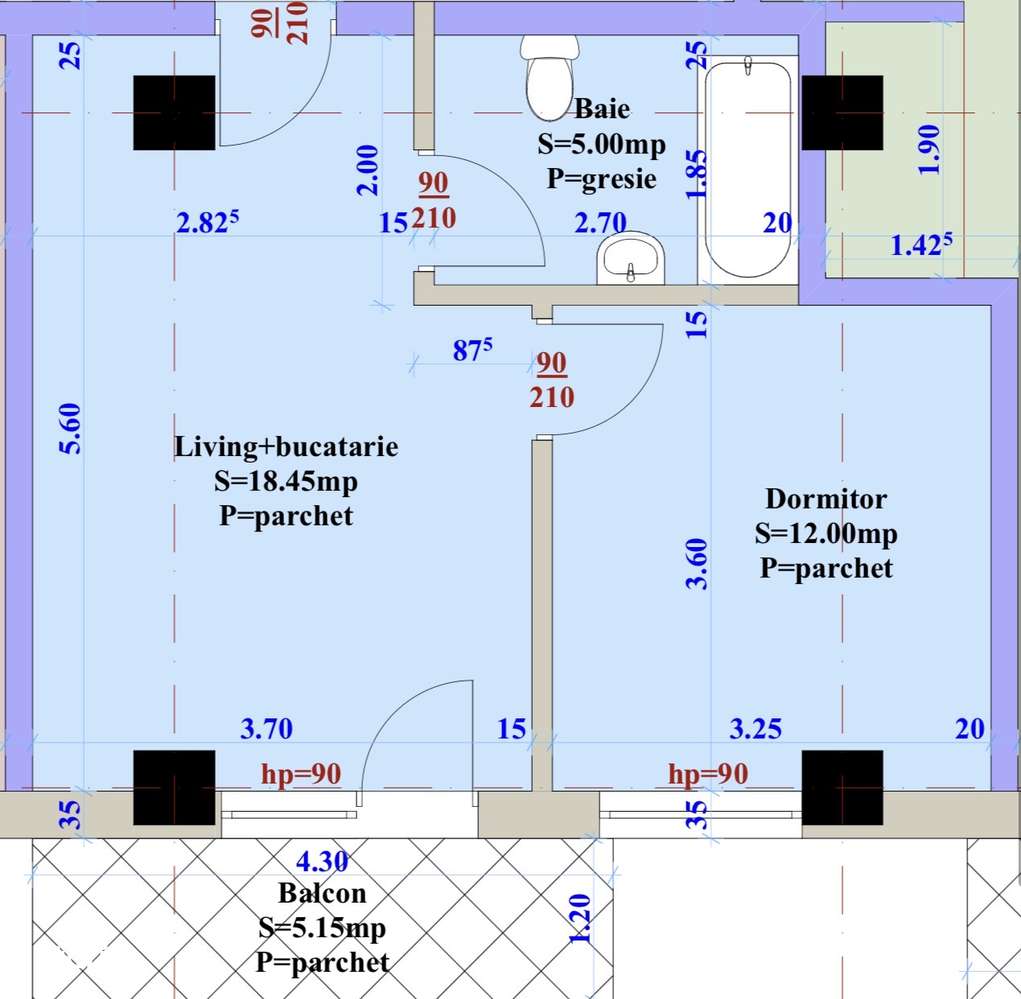 2 camere 43 mp, Etaj Intermediar zona Visan - Imagine principală: 5/6