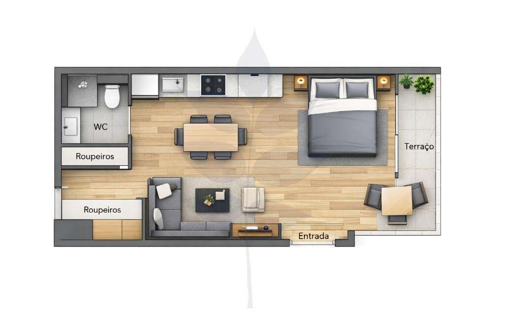 Apartamento T0 com terraço – mobilado e equipado | Braga-37