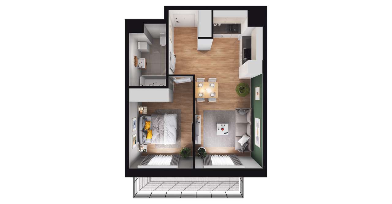 2-pokojowe mieszkanie 39m2 + balkon - Pełny obrazek: 2/8