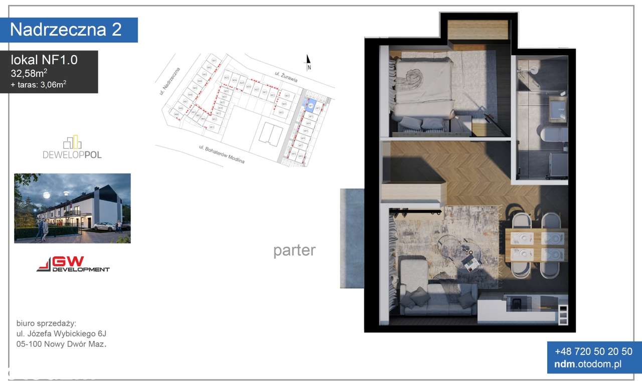 Nadrzeczna - 2 pokoje z tarasem, w pobliżu rzeki Narew - Pełny obrazek: 4/8