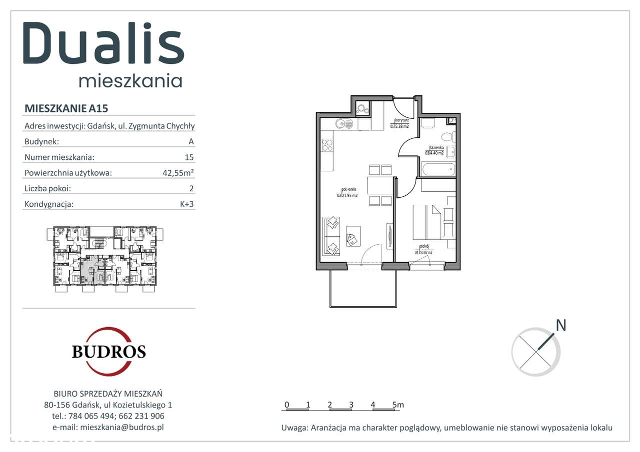 Osiedle Dualis, 2 pokoje z wykończonym balkonem, odbiór 2026, A15 - Pełny obrazek: 2/7