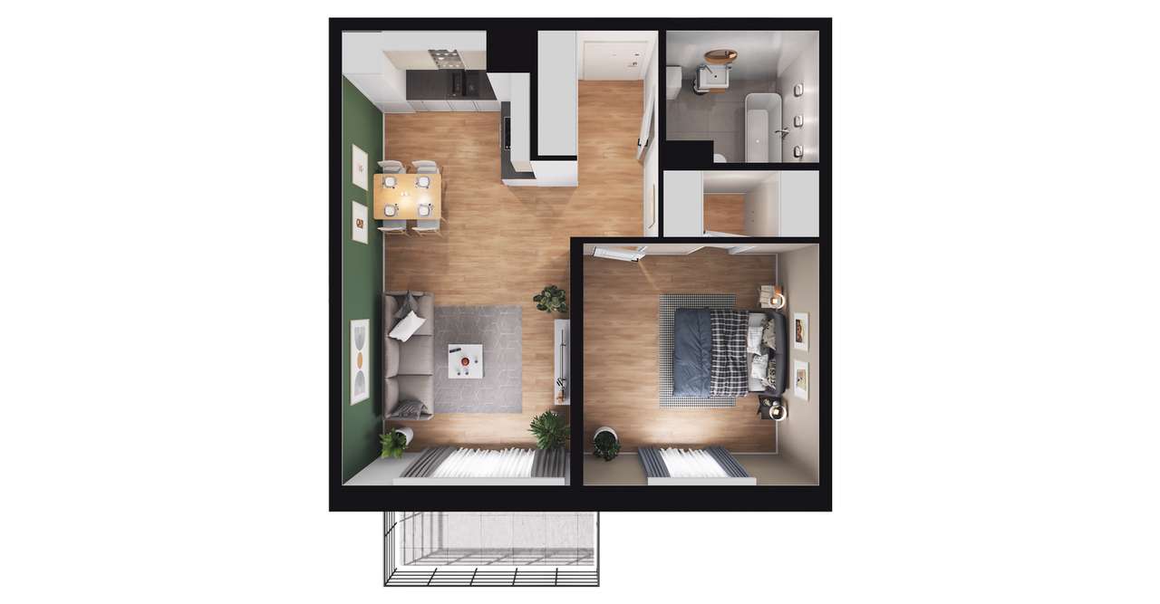 2-pokojowe mieszkanie 48m2 + balkon - Pełny obrazek: 2/8