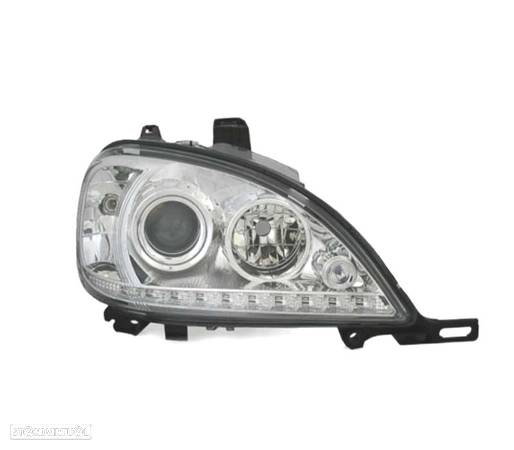 FARÓIS COM LUZ DIURNA LED PARA MERCEDES ML W163 02-05 FUNDO CROMADO - 2