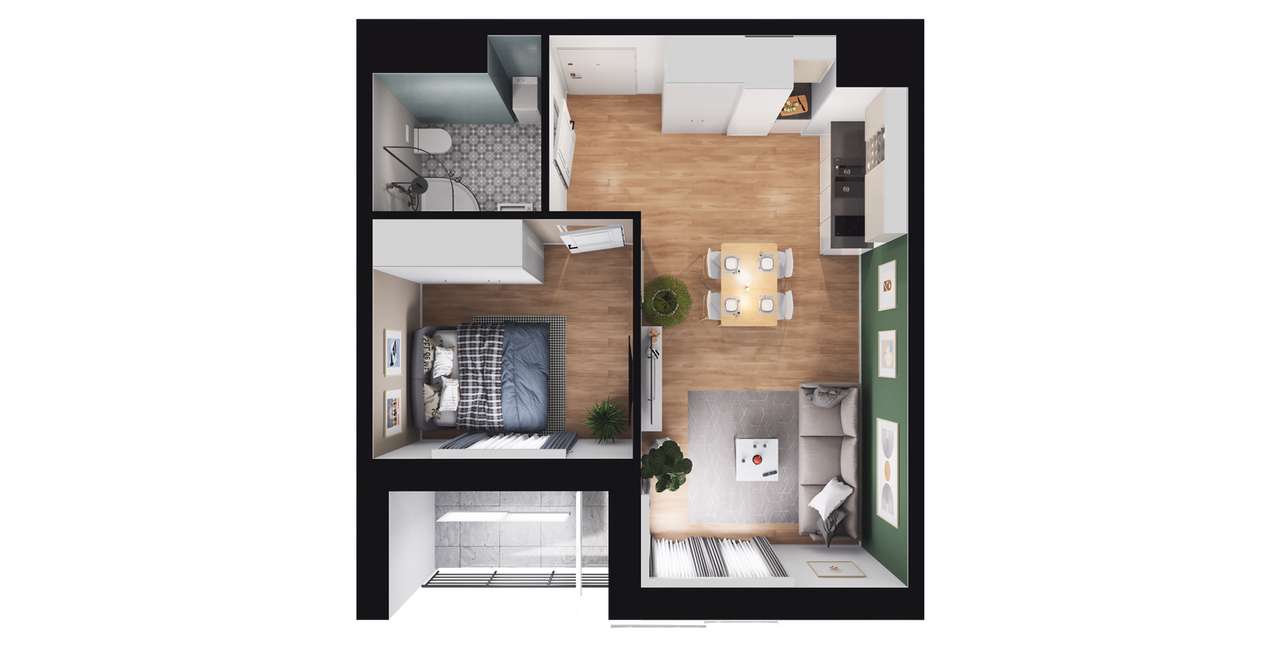 2-pokojowe mieszkanie 37m2 + loggia - Pełny obrazek: 2/8