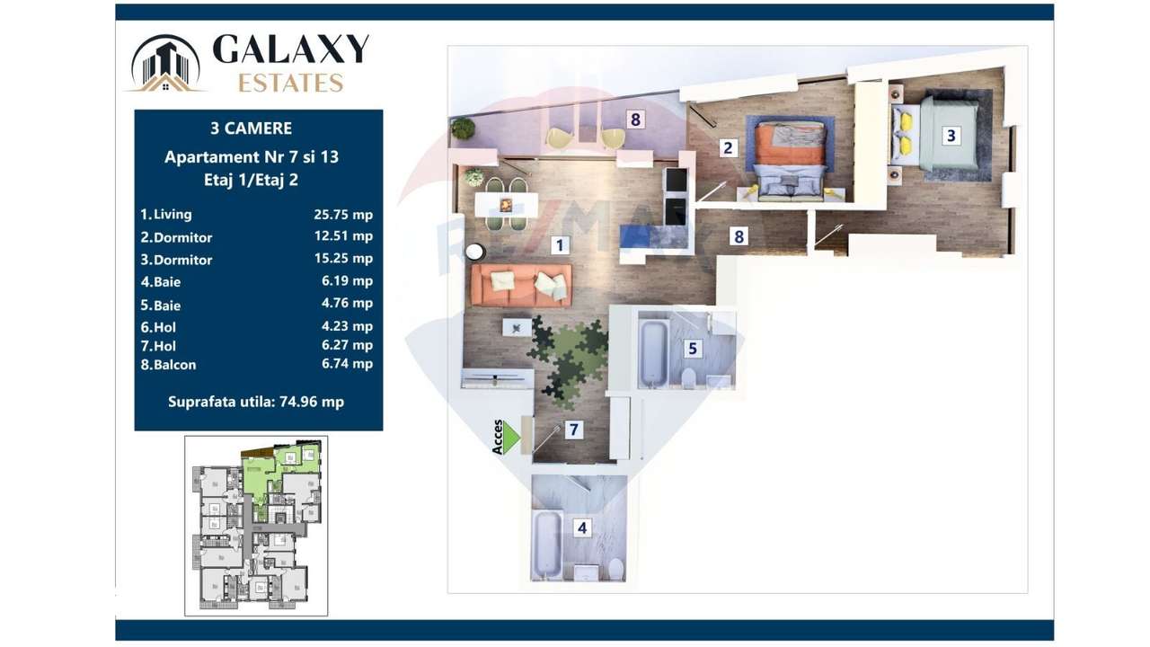 COMISION 0% Apartament 3 camere/ Tractorul / Galaxy Estates - Imagine principală: 2/20