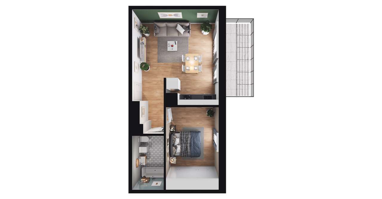 2-pokojowe mieszkanie 43m2 + balkon Bezpośrednio - Pełny obrazek: 2/8