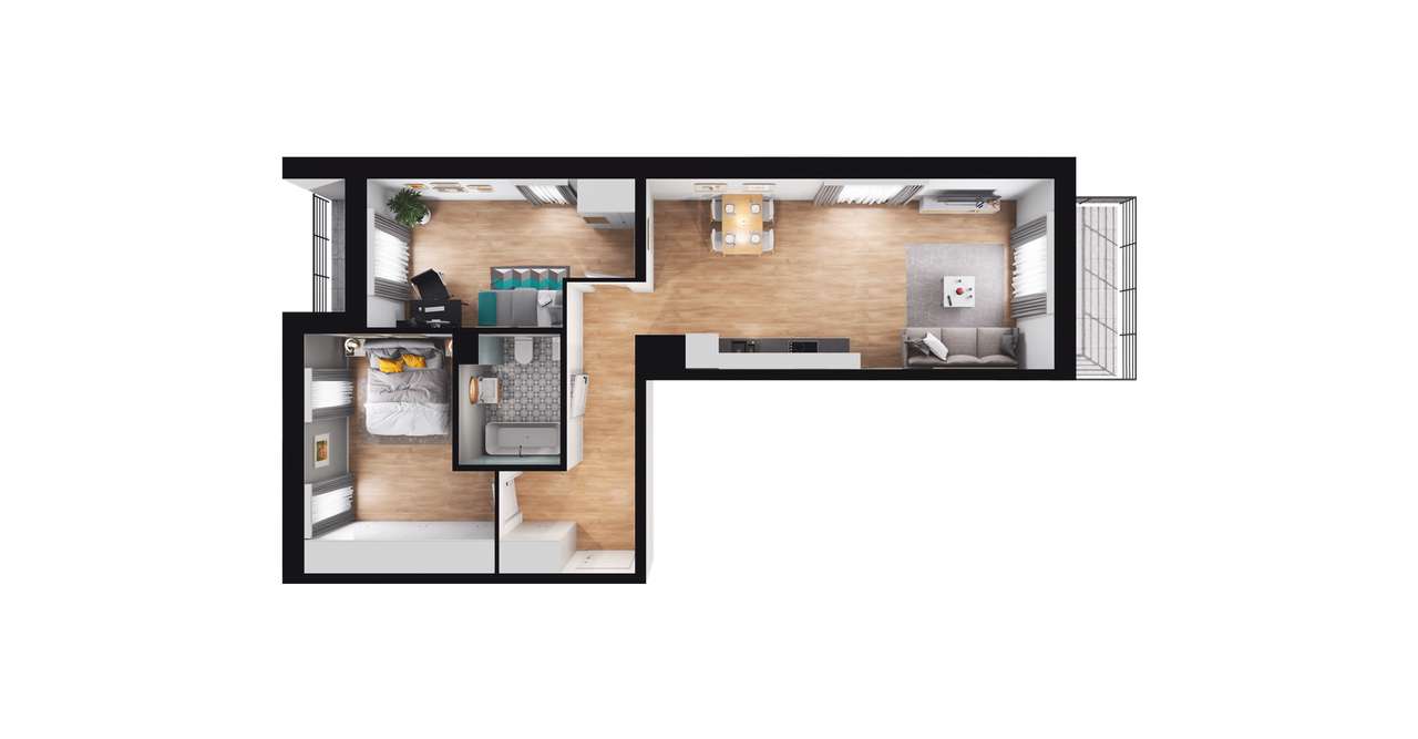 3-pokojowe mieszkanie 63m2 + 2 balkony - Pełny obrazek: 2/8