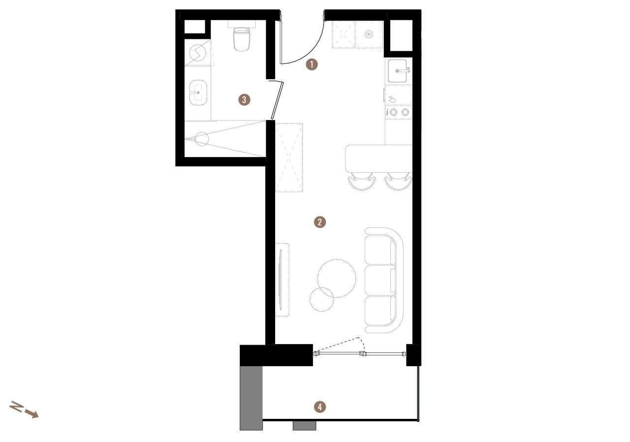 1 pokój z aneksem i balkonem – Apartamenty Grundma-14