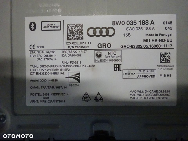 8W0035188A czytnik multimedia MMI Audi A4 A5 B9 F5 czesci - 2