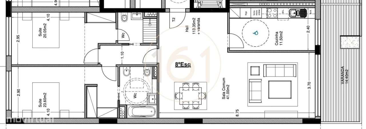 Apartamento T2 na Boavista (Foco) com varanda - Grande imagem: 5/6