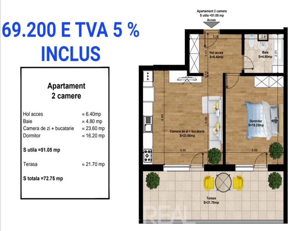 Apartament finalizat - 2 camere in Belize Residence + terasa imensa