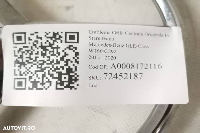 Emblema Grila Centrala Originala In Stare Buna Mercedes-Benz GLE-Clas - 7