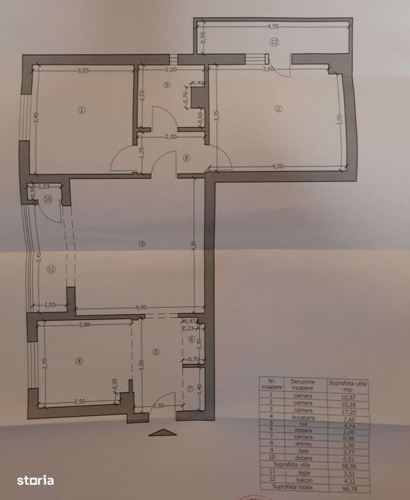 Apartament de 3 camere, 67 mp., zona Han-10